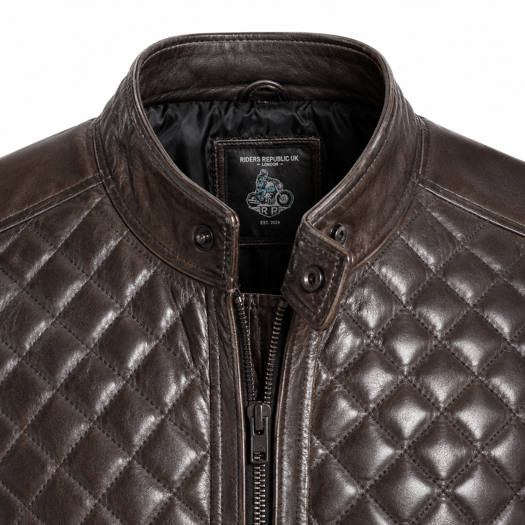 Men’s Cafe Racer Diamond Leather Jacket