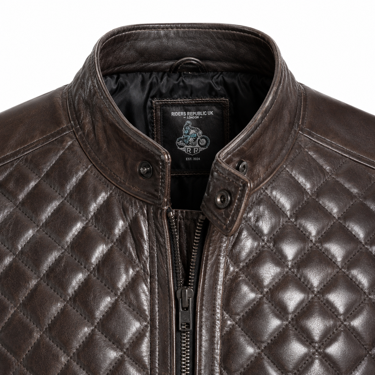 Men’s Cafe Racer Diamond Leather Jacket