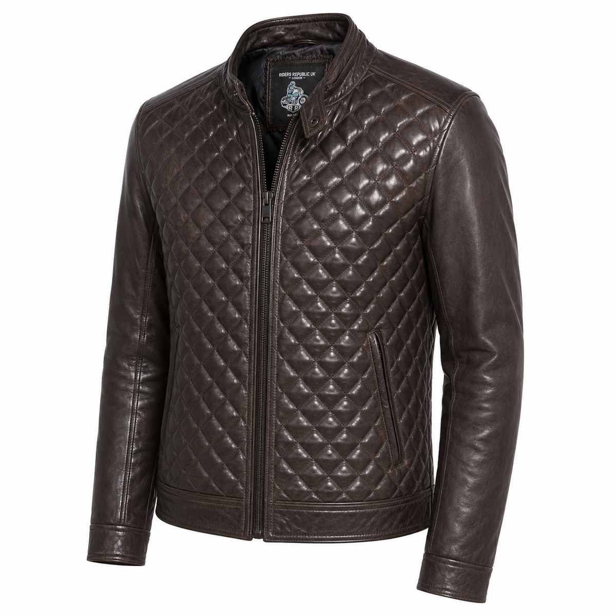 Men’s Cafe Racer Diamond Leather Jacket