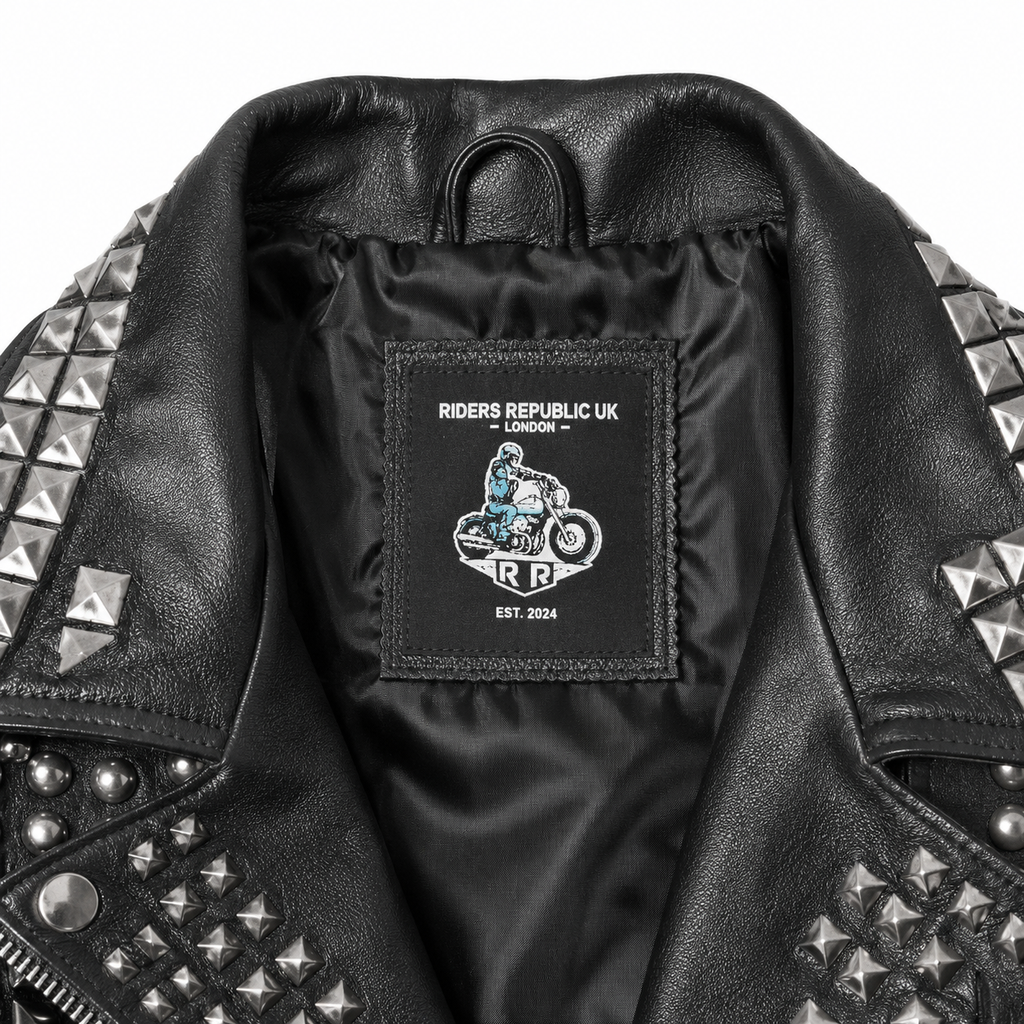 Men’s Studded Leather Vest with Silver Studs & Zipper Pockets