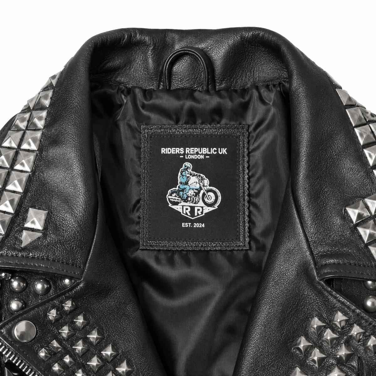 Men’s Studded Leather Vest with Silver Studs & Zipper Pockets