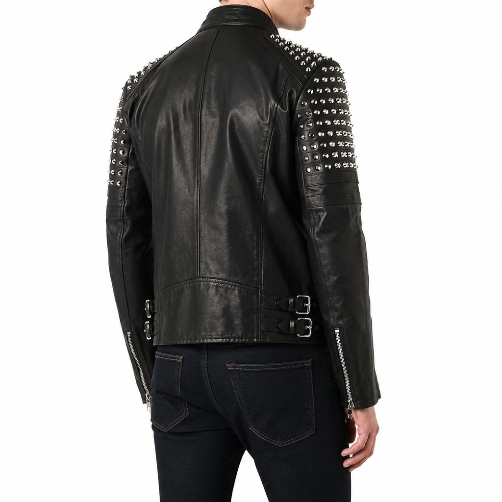 Men’s Classy Studded Biker Leather Jacket