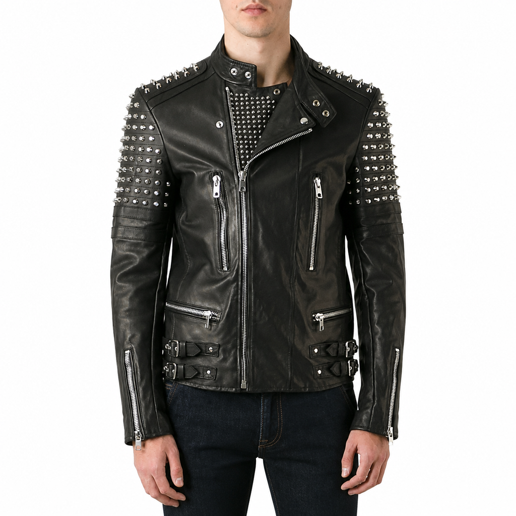 Men’s Classy Studded Biker Leather Jacket