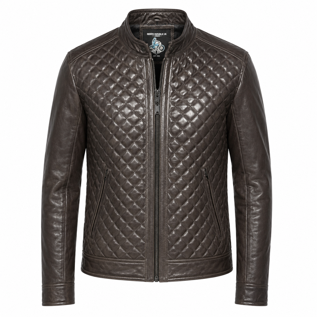 Men’s Cafe Racer Diamond Leather Jacket