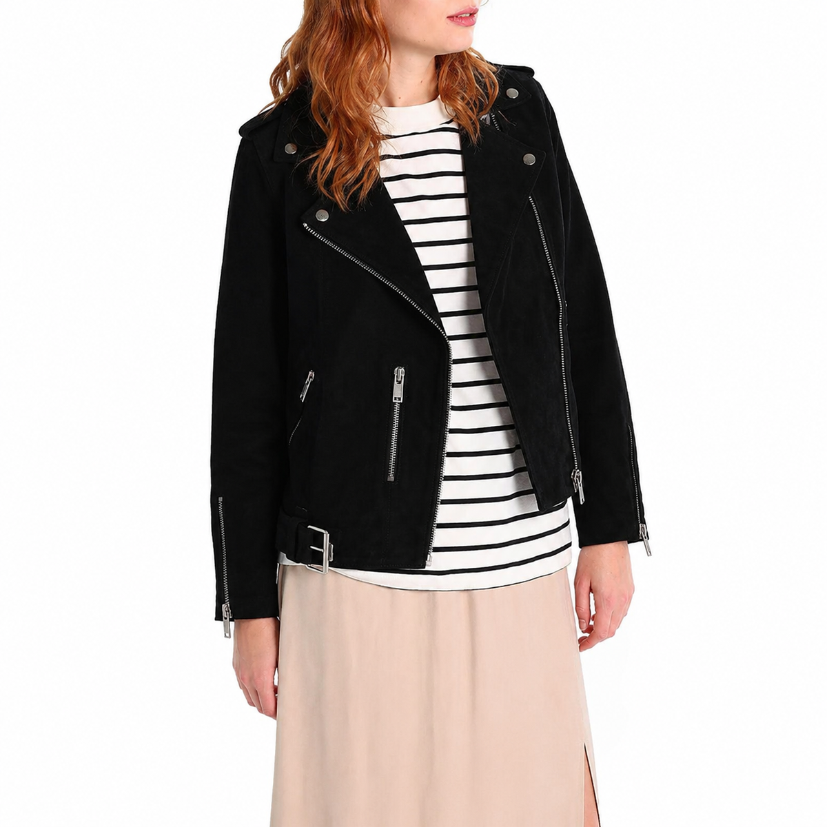 Women’s Black Suede Leather Motorcycle Jacket
