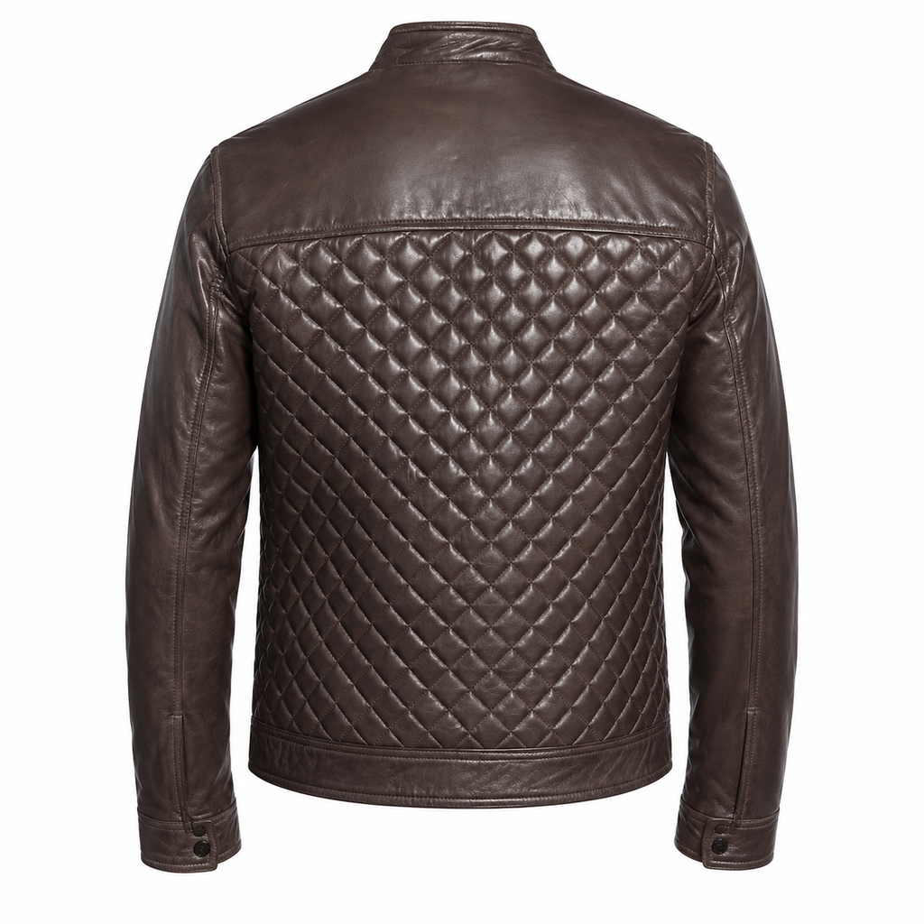 Men’s Cafe Racer Diamond Leather Jacket