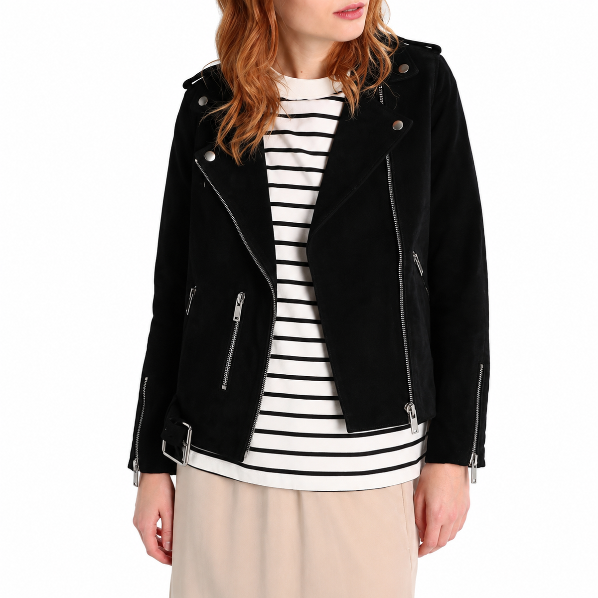 Women’s Black Suede Leather Motorcycle Jacket