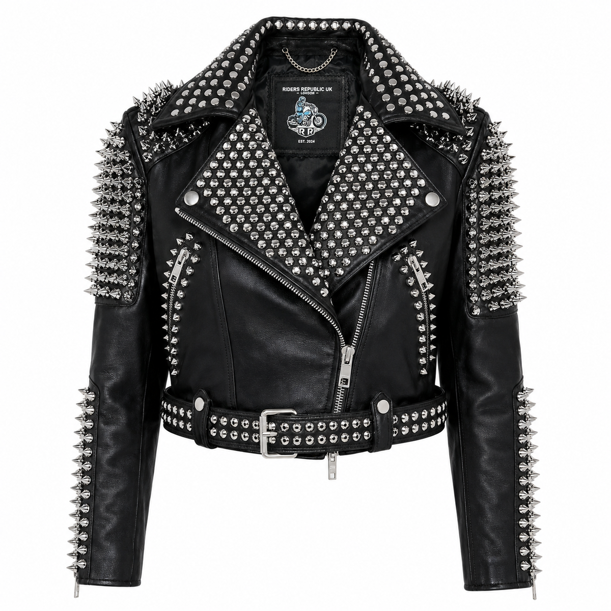 Women’s Silver Studded Punk Rock Biker Jacket Leather