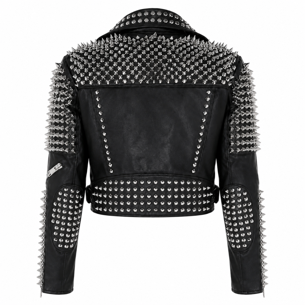 Women’s Silver Studded Punk Rock Biker Jacket Leather