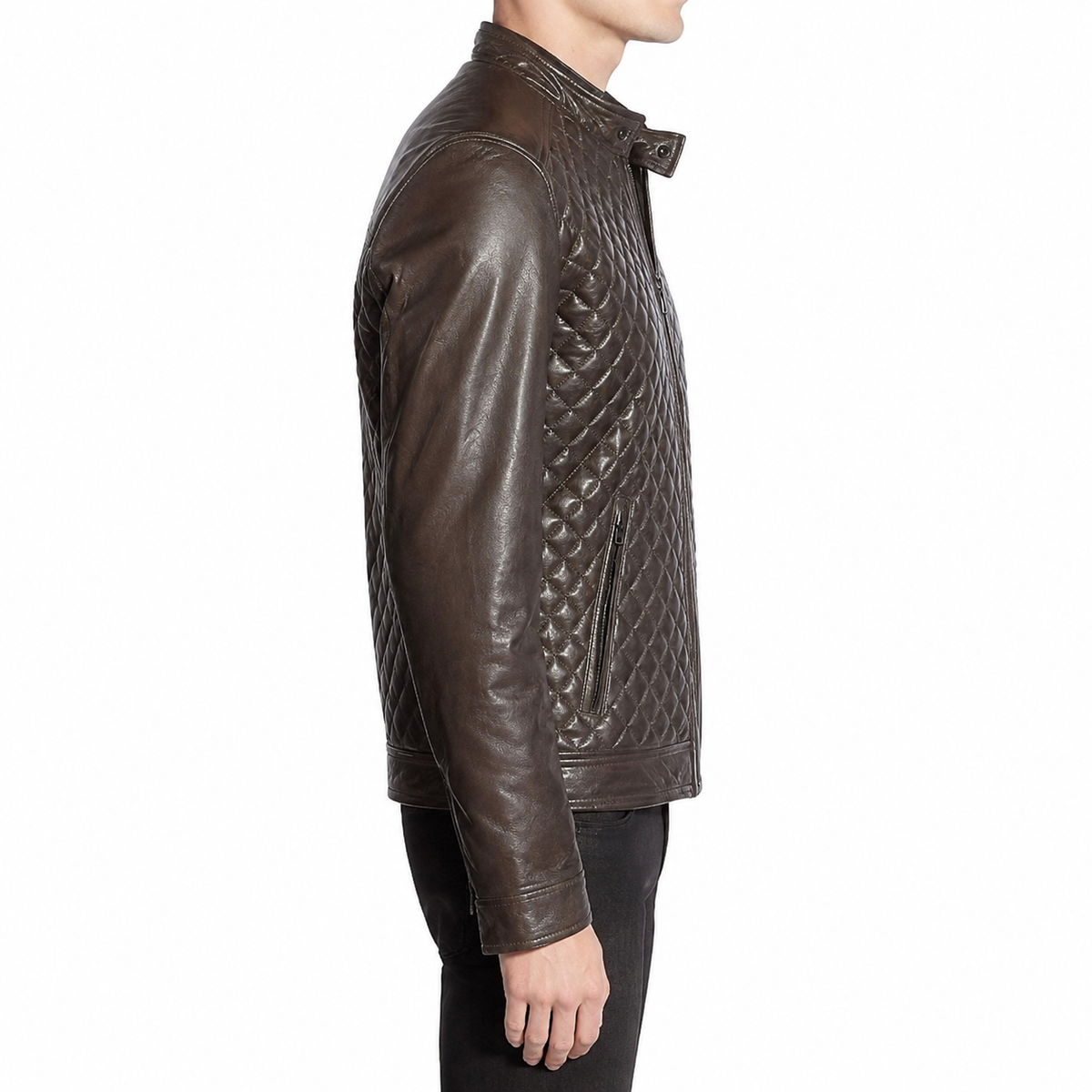 Men’s Cafe Racer Diamond Leather Jacket