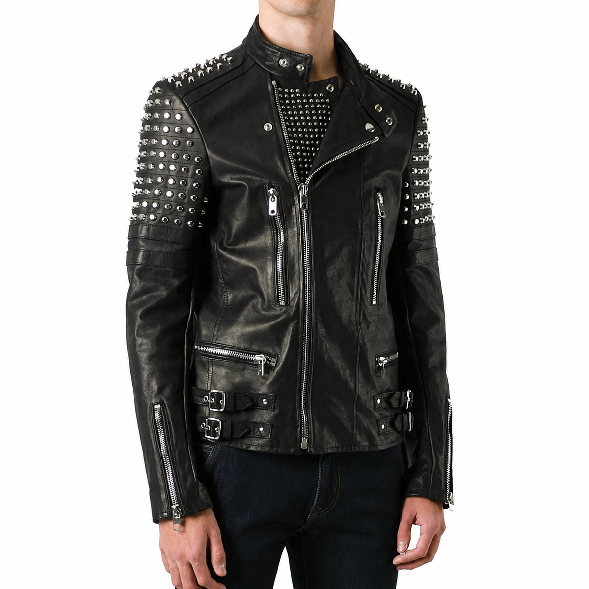 Men’s Classy Studded Biker Leather Jacket