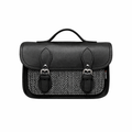 Handmade Tannery Leather and Tweed Cross Body Micro Satchel Plus - Black