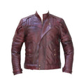 Men’s Burgundy Lapel Striped Military Leather Jacket