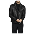 Men’s Fashion Biker Jacket with Three Zippered Pockets Leather