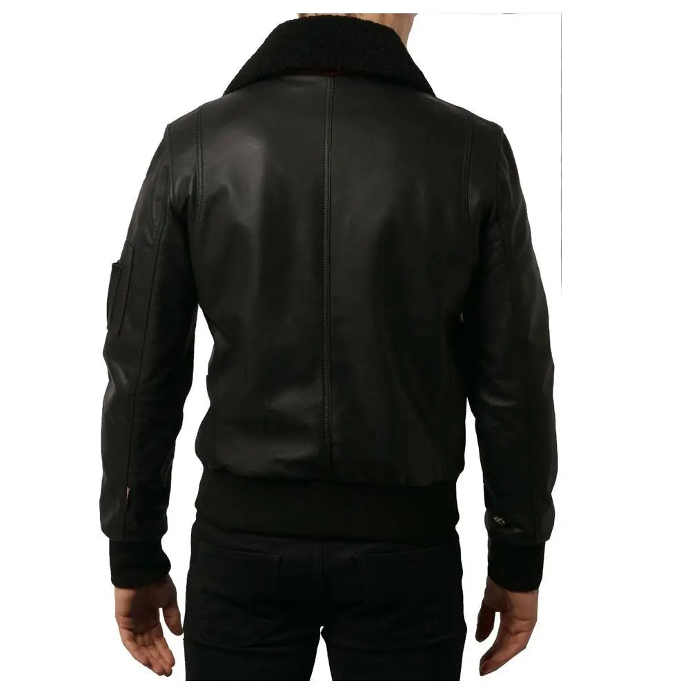 Men’s Black Fashion Leather Bomber Jacket