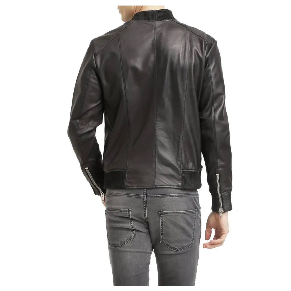 Men’s Black Leather Bomber Jacket