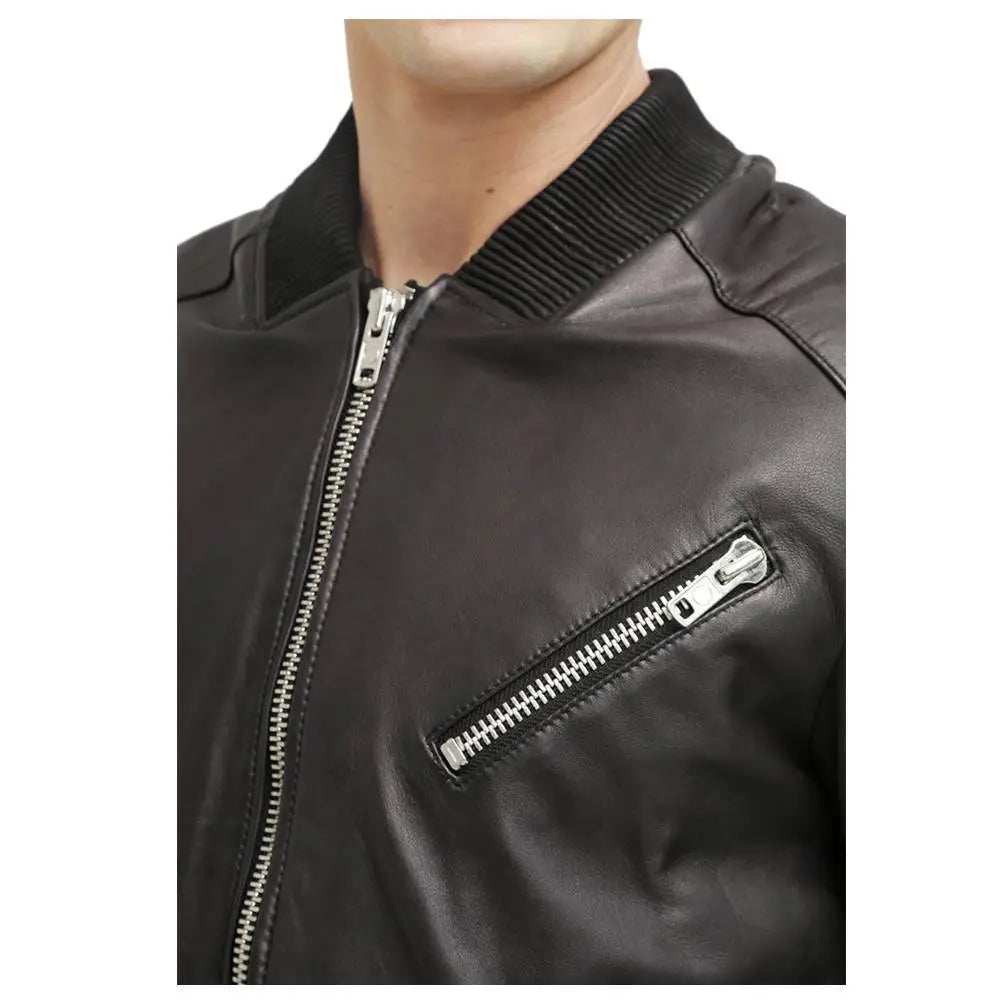 Men’s Black Leather Bomber Jacket