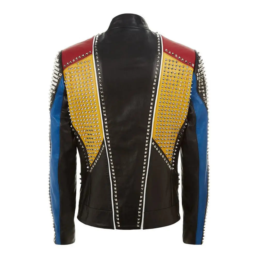 Men’s Handmade Multicolor Studded Leather Jacket