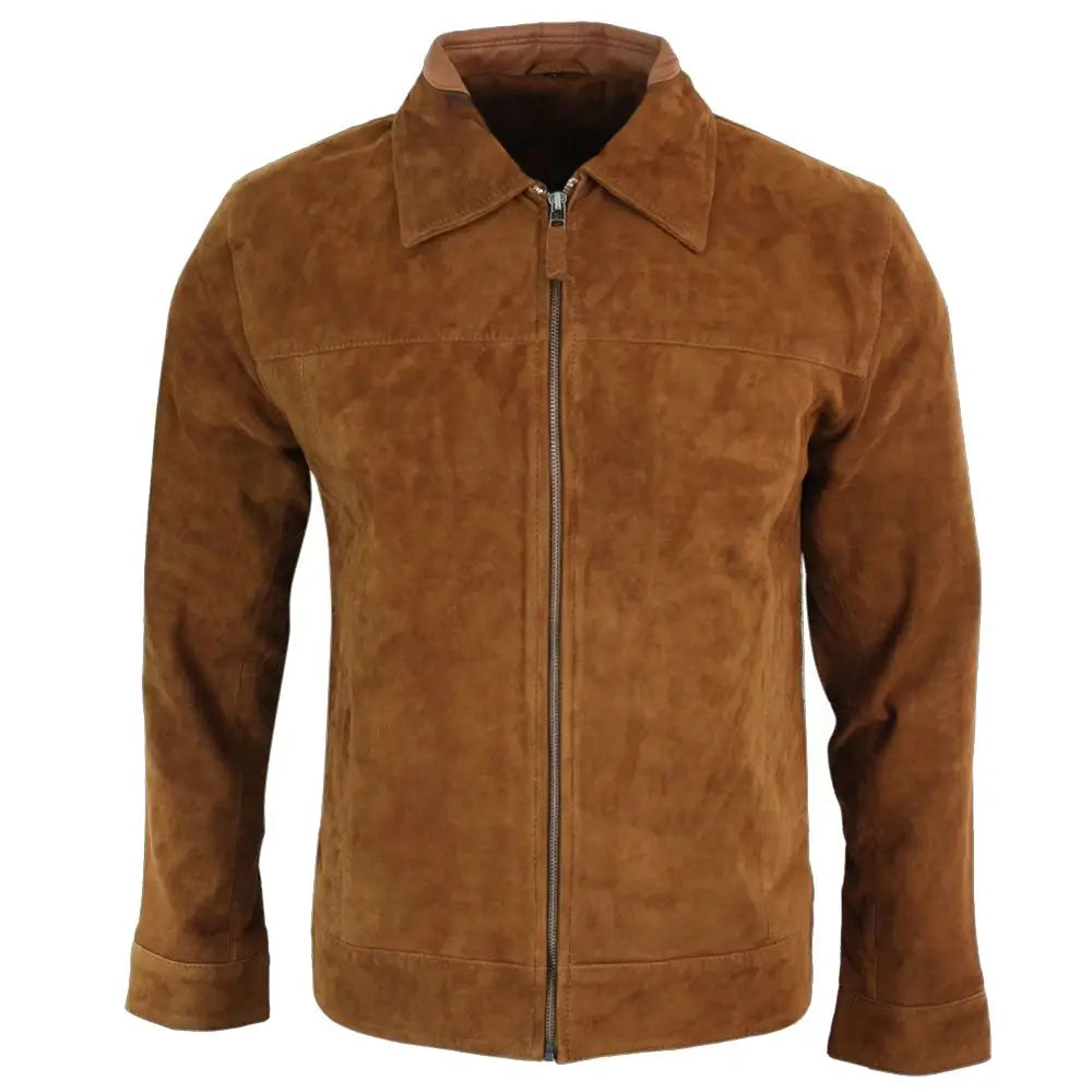 Men’s Brown Suede Leather Biker Jacket