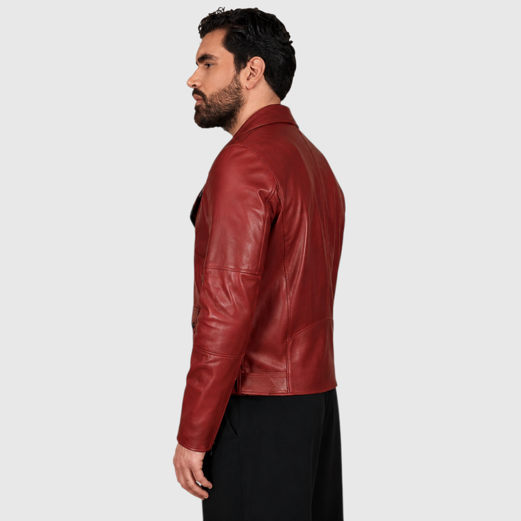 Men’s Slim Fit Glossy Red USA Biker Leather Jacket