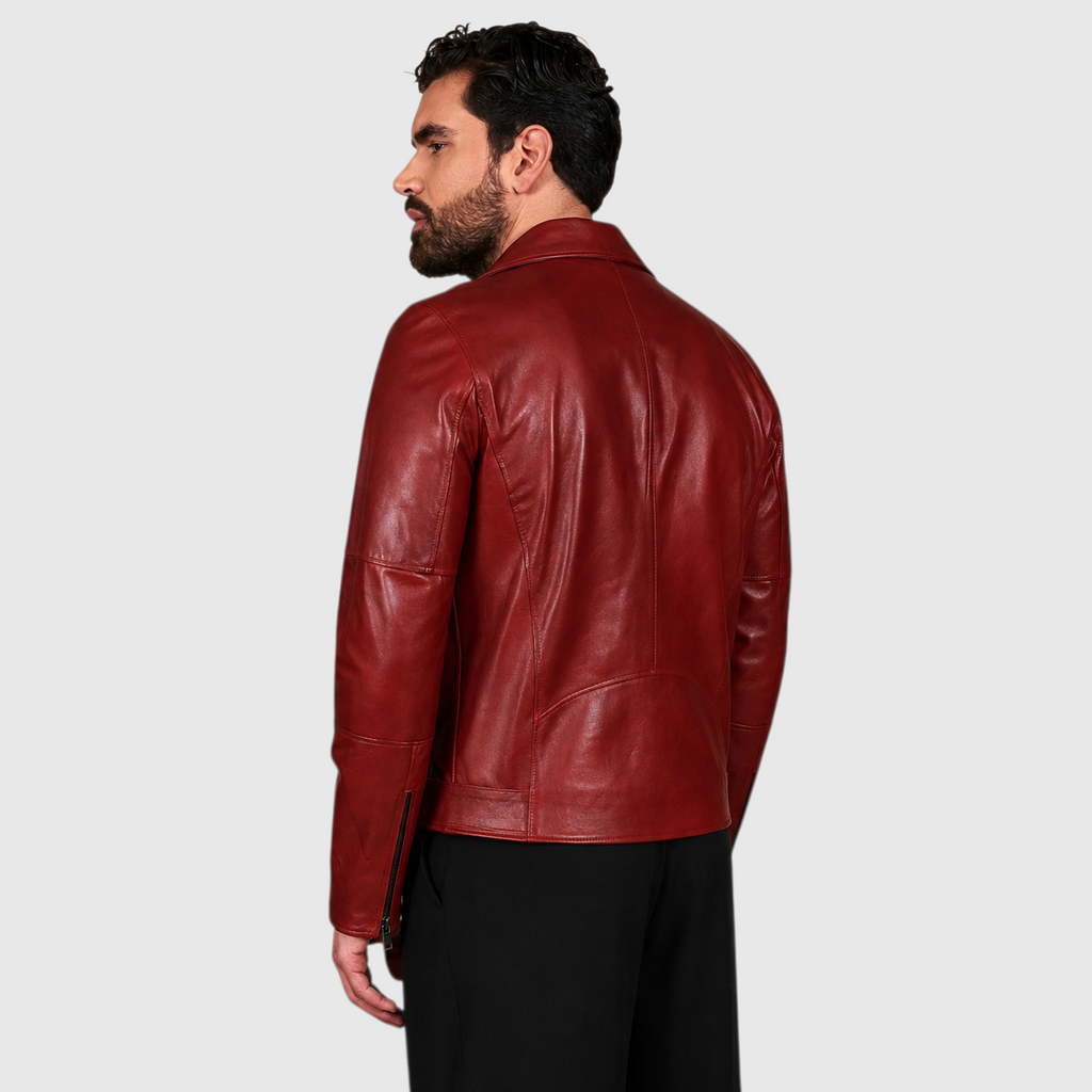 Men’s Slim Fit Glossy Red USA Biker Leather Jacket