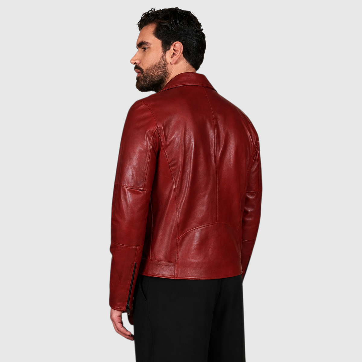 Men’s Slim Fit Glossy Red USA Biker Leather Jacket