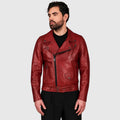 Men’s Slim Fit Glossy Red USA Biker Leather Jacket