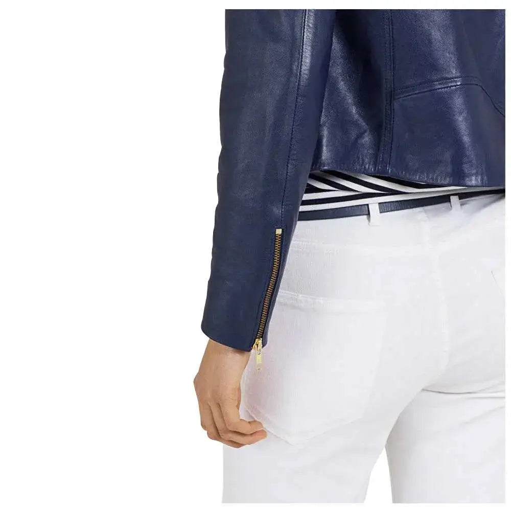 Women’s Ruth Langsford Blue Leather Biker Jacket
