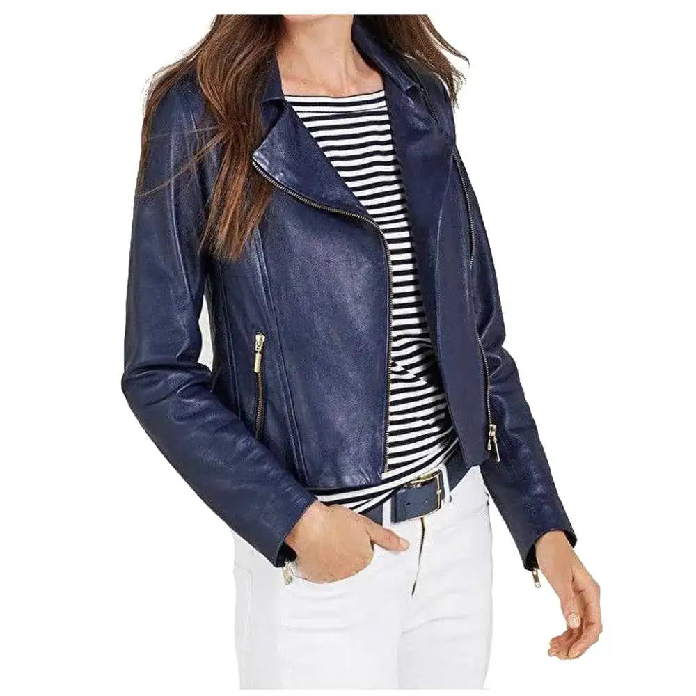 Women’s Ruth Langsford Blue Leather Biker Jacket