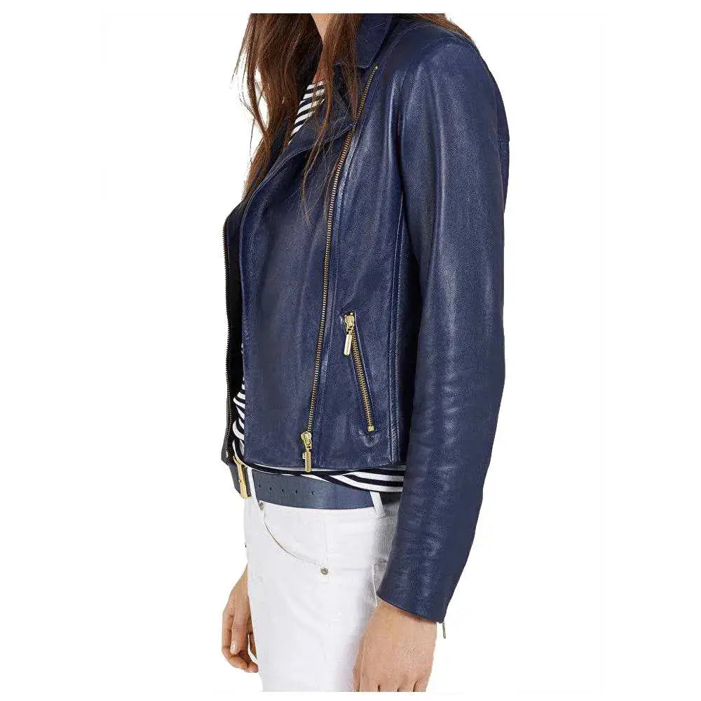 Women’s Ruth Langsford Blue Leather Biker Jacket