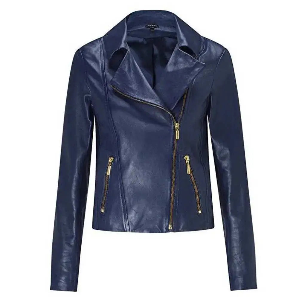 Women’s Ruth Langsford Blue Leather Biker Jacket