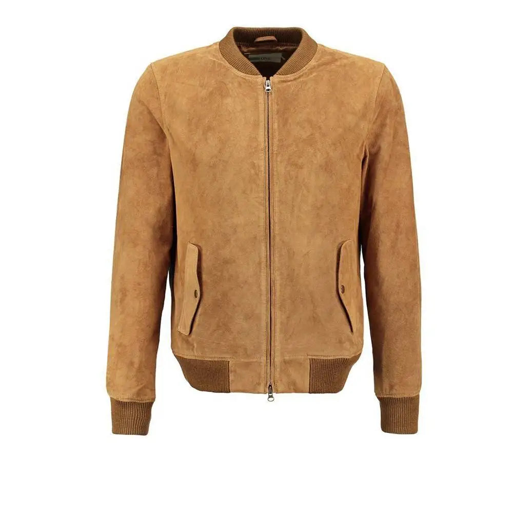Men’s Tan Suede Leather Bomber Jacket