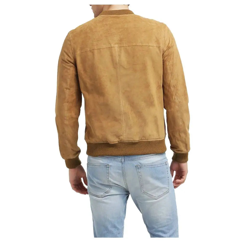 Men’s Tan Suede Leather Bomber Jacket