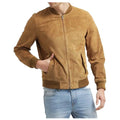 Men’s Tan Suede Leather Bomber Jacket