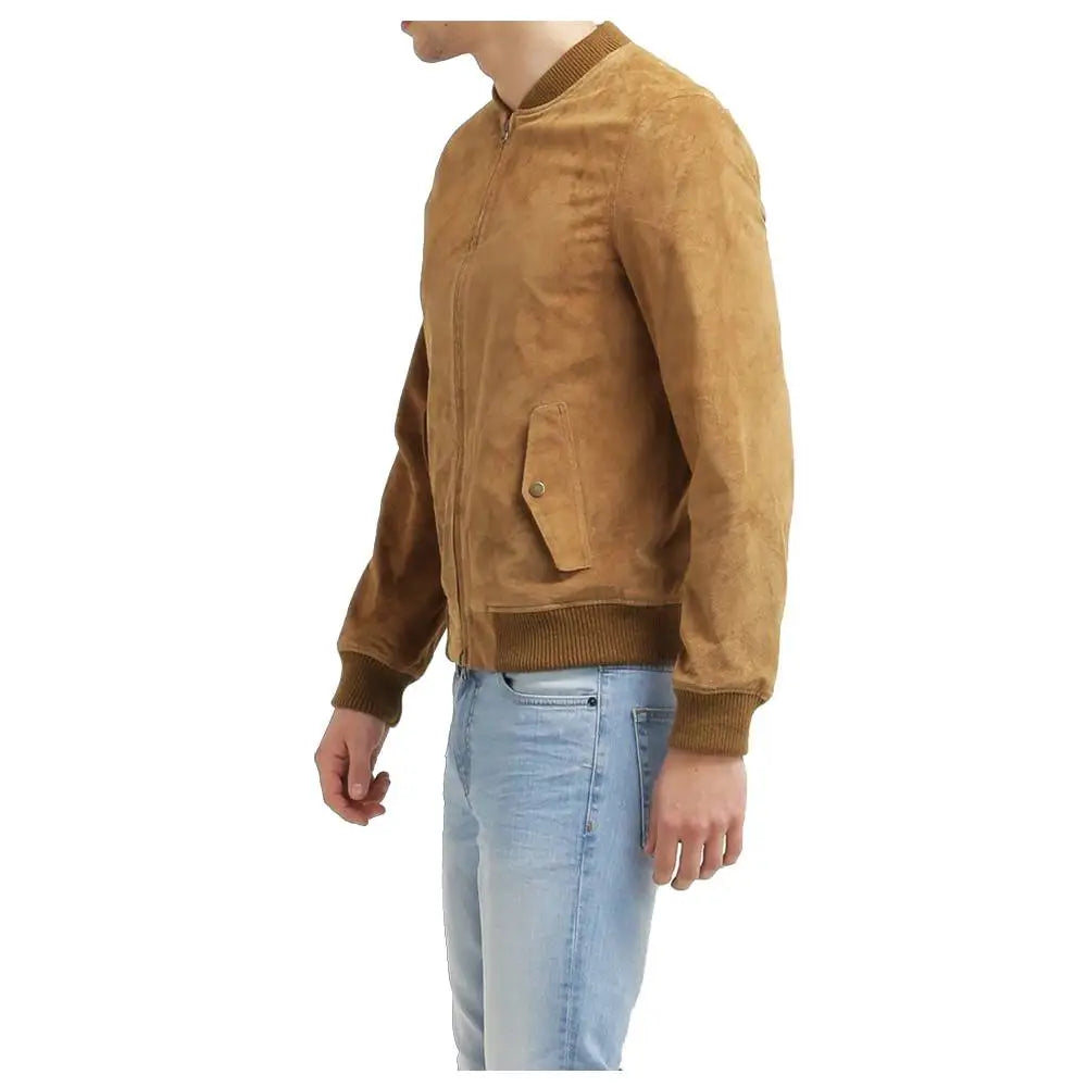Men’s Tan Suede Leather Bomber Jacket