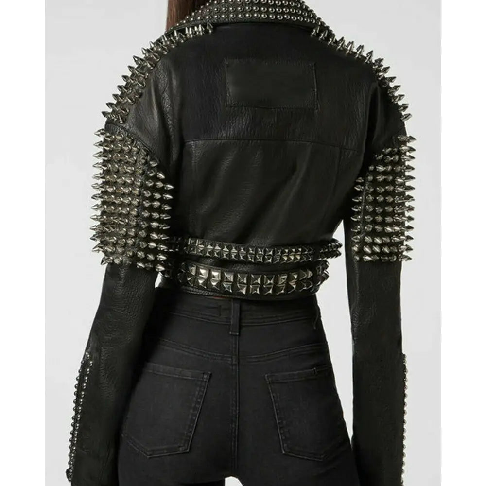 Women’s Silver Studded Short Body Leather