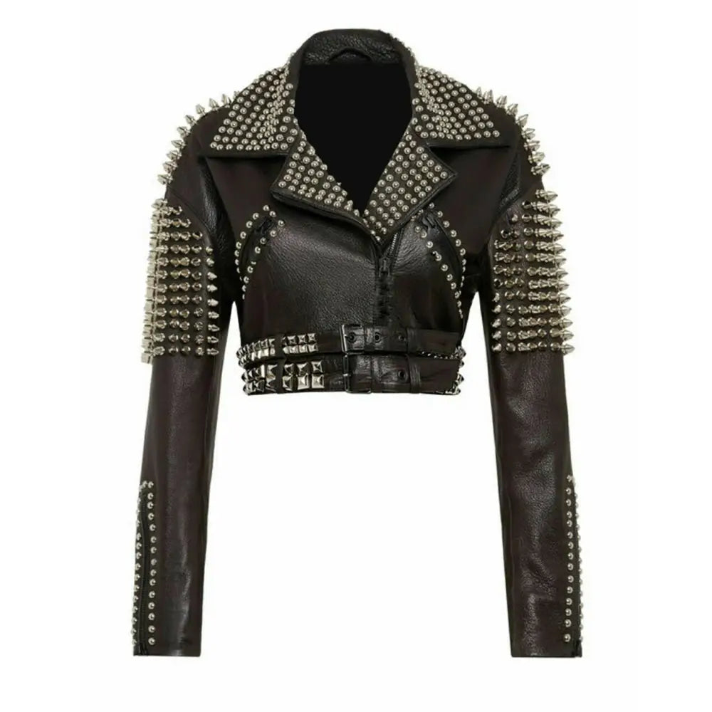 Women’s Silver Studded Short Body Leather
