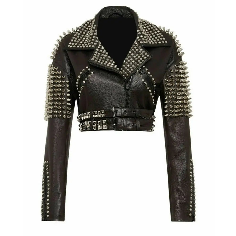 Women’s Silver Studded Short Body Leather