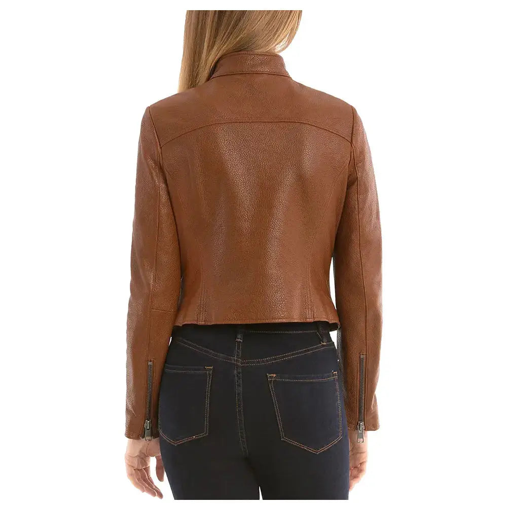 Women’s Slim Fit Fashion Brown Biker Leather Jacket