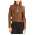 Women’s Slim Fit Fashion Brown Biker Leather Jacket